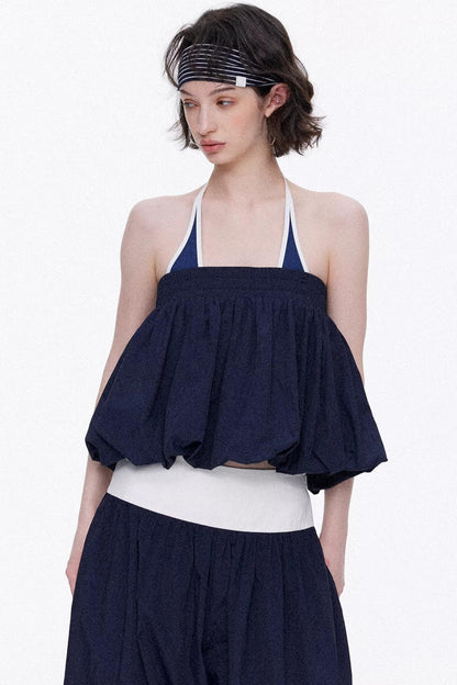 Elegant navy blue minimalist knitted tube top