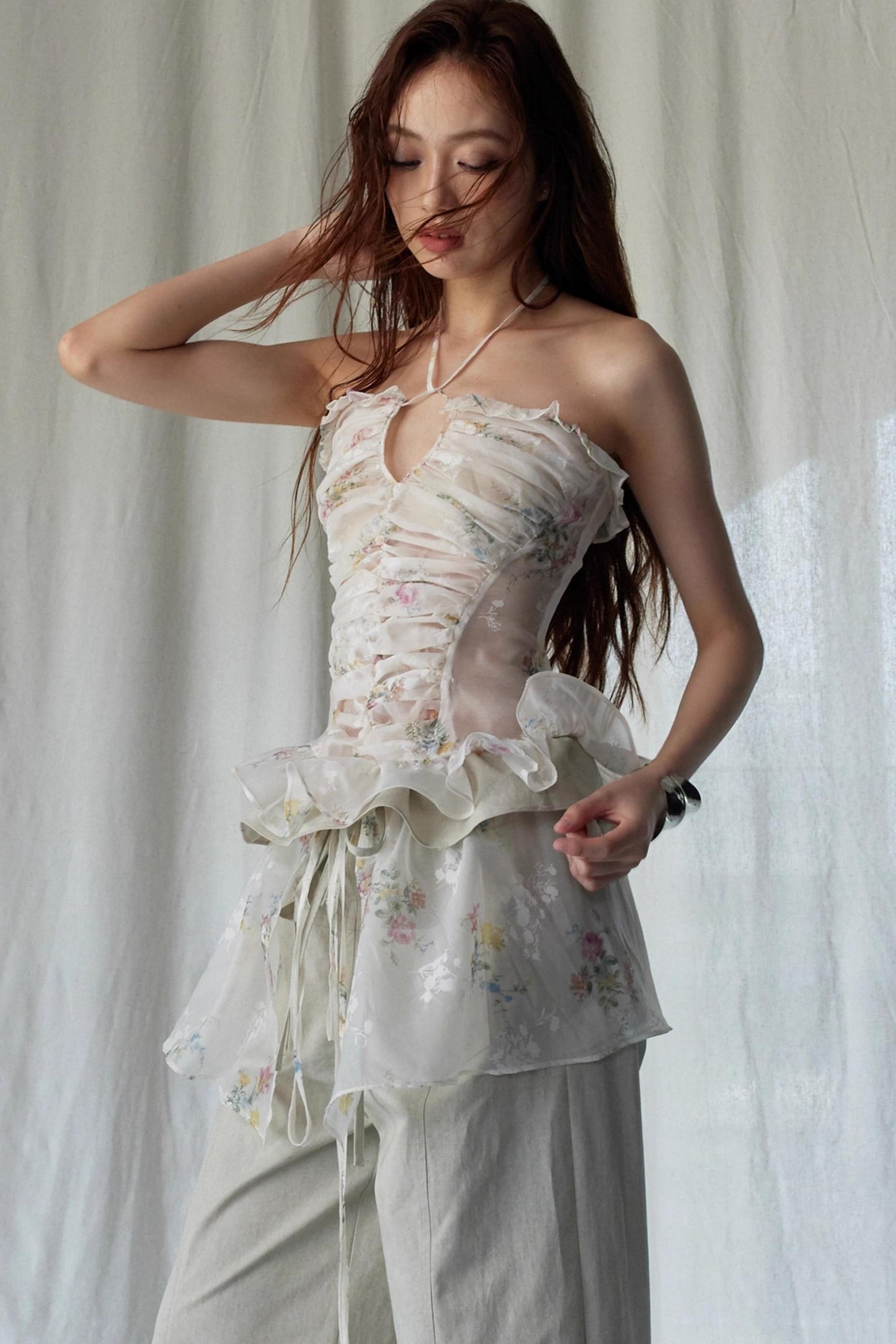 Vintage Floral Sheer Plunge Tank Top