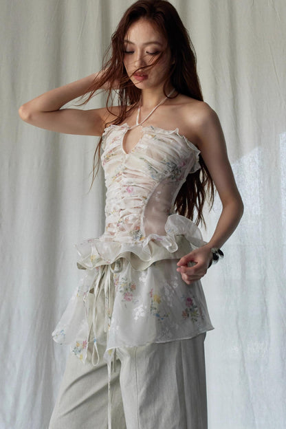Vintage Floral Sheer Plunge Tank Top