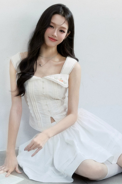 French Embroidered Square Neck Top