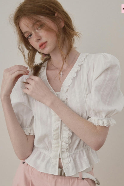 Lace Detail Feminine Trim Blouse