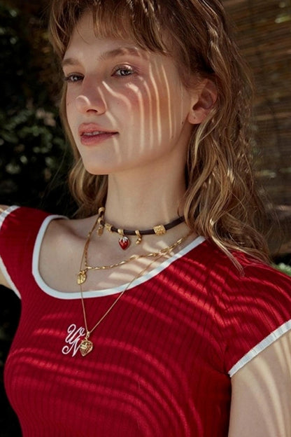 Wave Vintage Letter Embroidery Slim T-Shirt