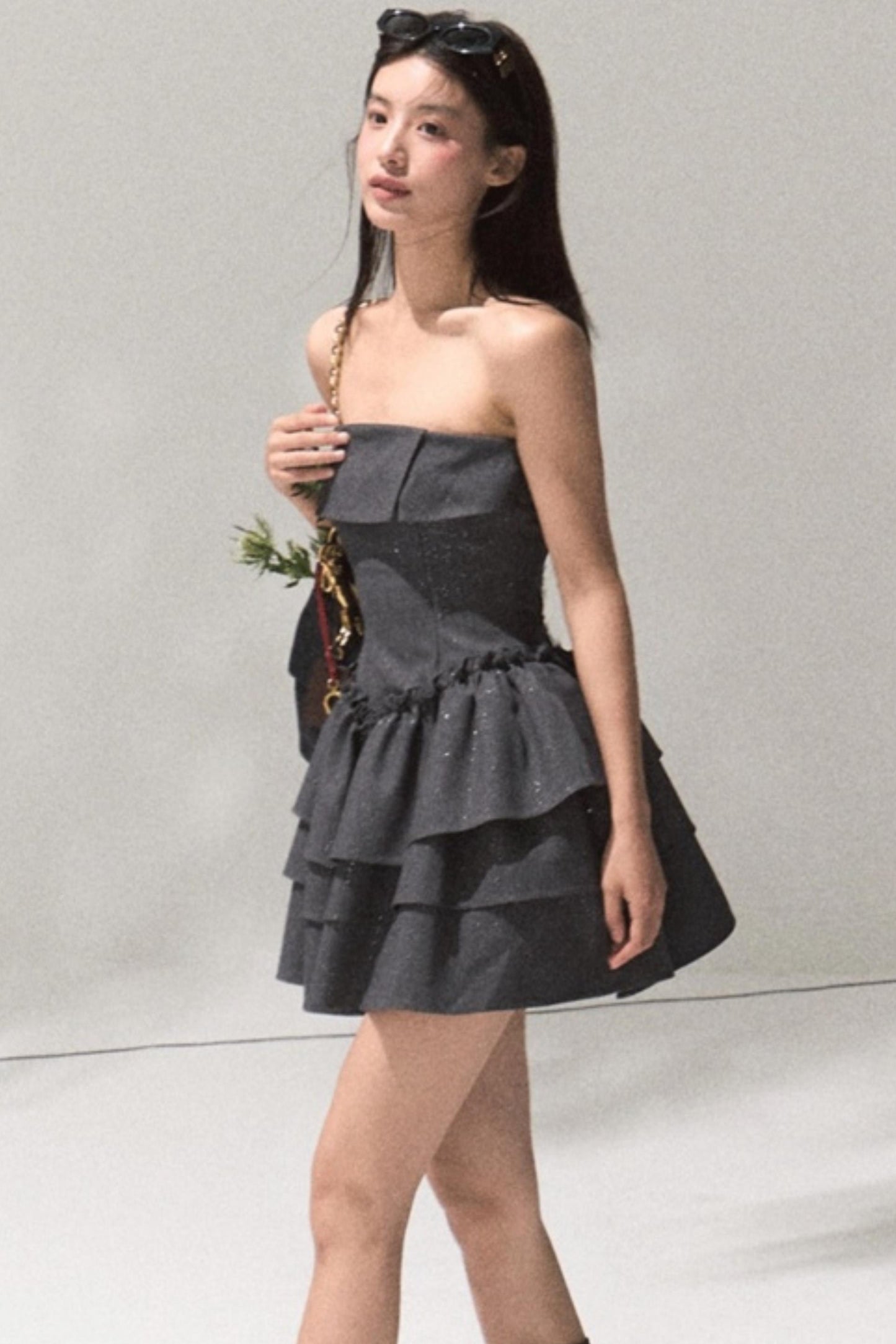 Lyocell Sequin A-Line Bandeau Waist Dress