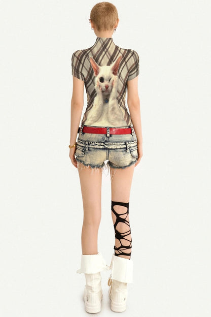 Cat Print Pleated Top