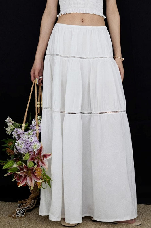 Elasticated White Long Skirt