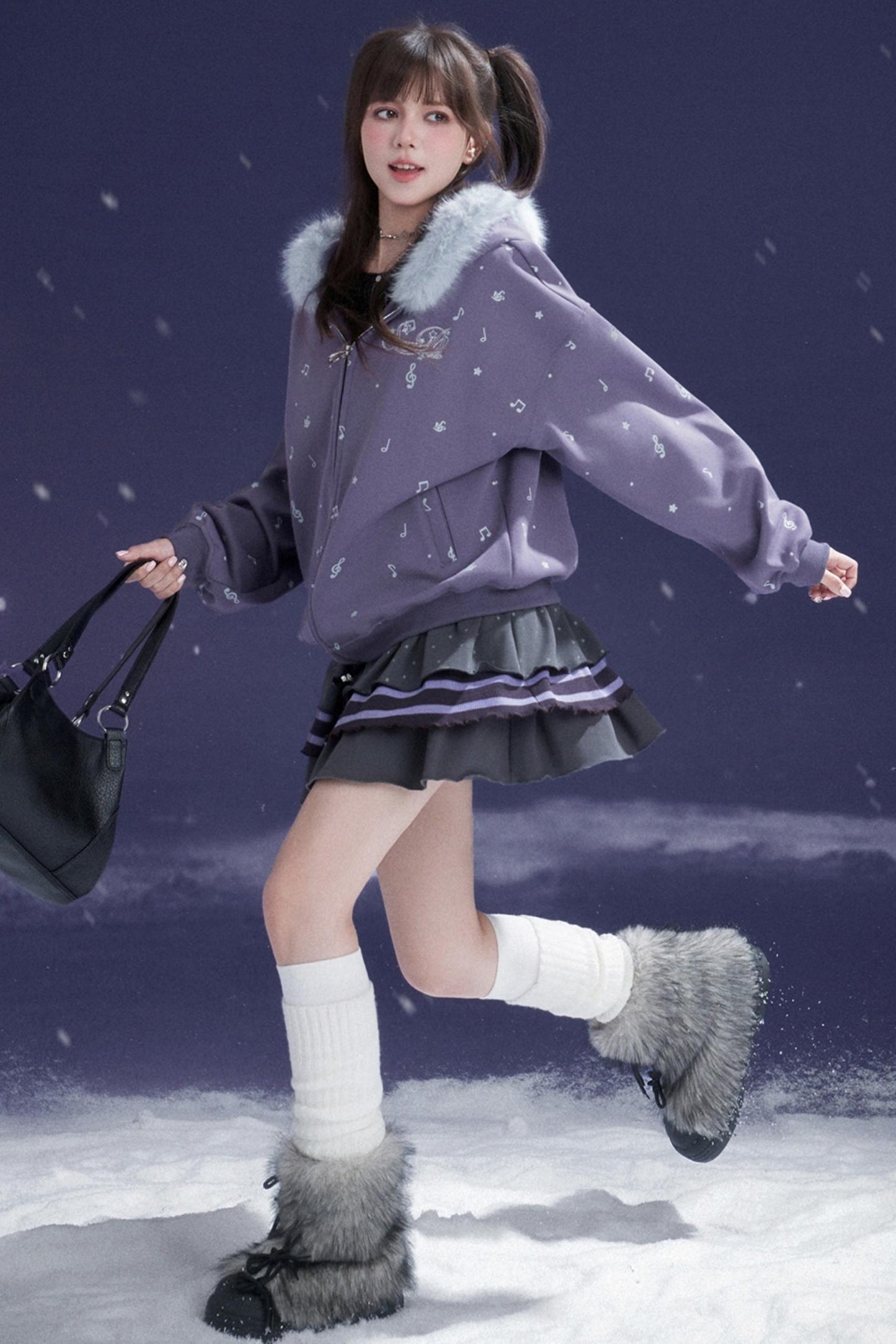 Falling Sweet Purple Fleece Hooded Jacket