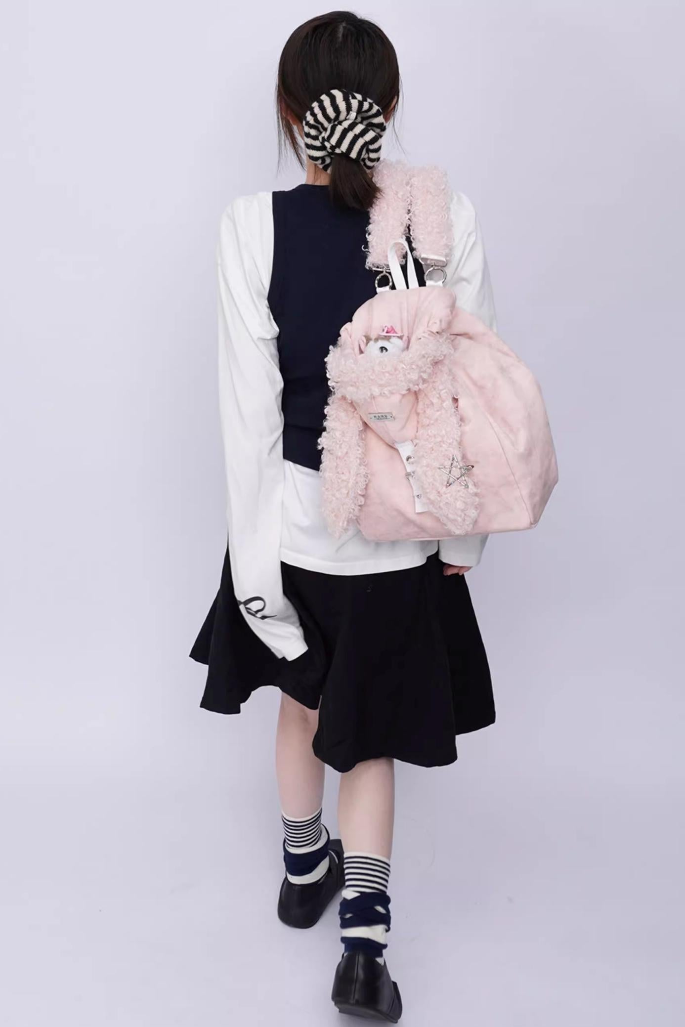 Cute Furry Rabbit Ear Backpack