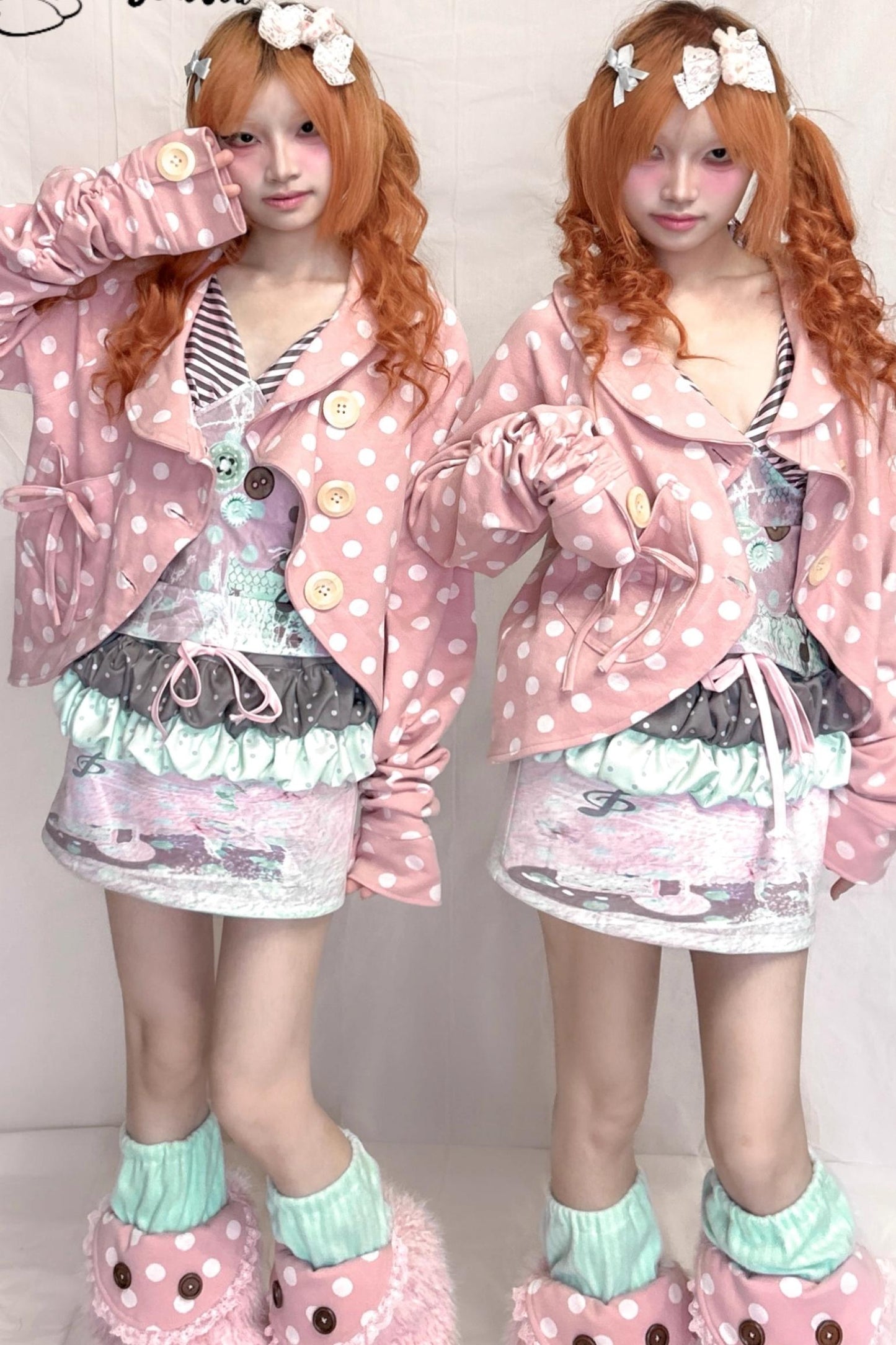 Childlike Wooden Polka Dot Pleated Long Sleeve Jacket