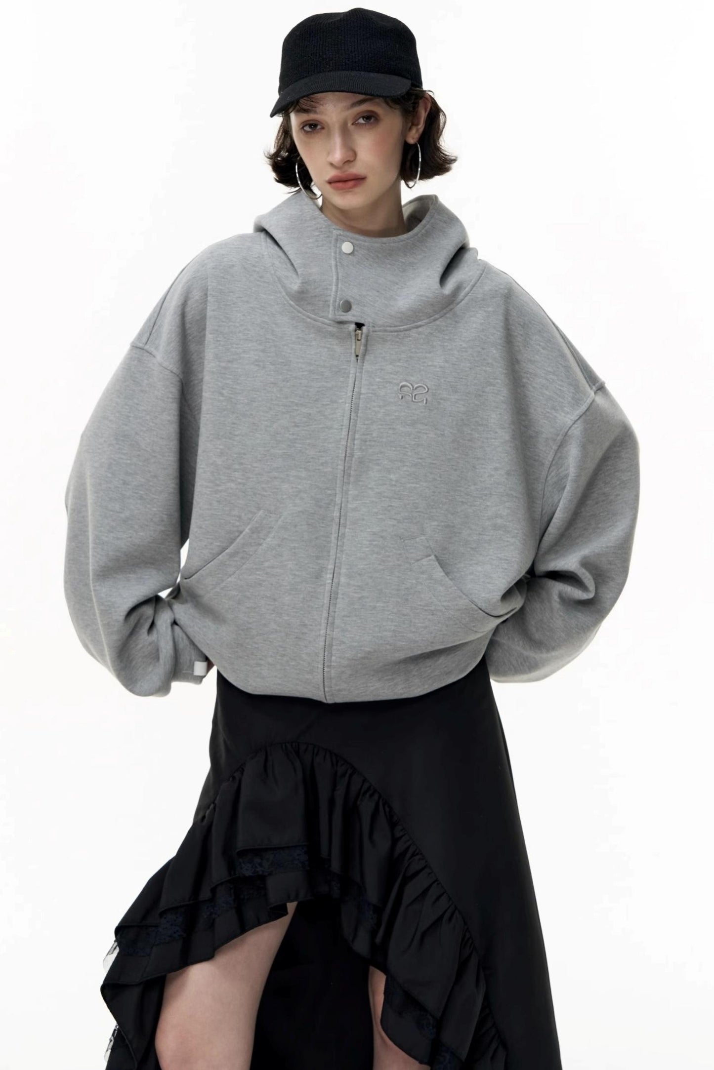 Casual Large Zip Hooded Cardigan