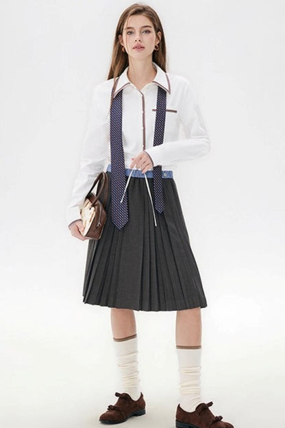 Gray Wool Blend Pleated Skirt