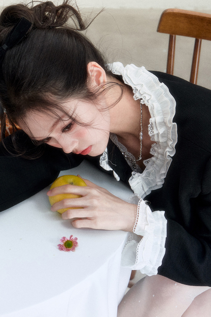 Ink-Colored Rose Lace Jacket Set-Up