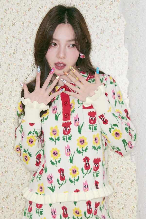 Peach Heart Knitted Top Skirt Set-Up