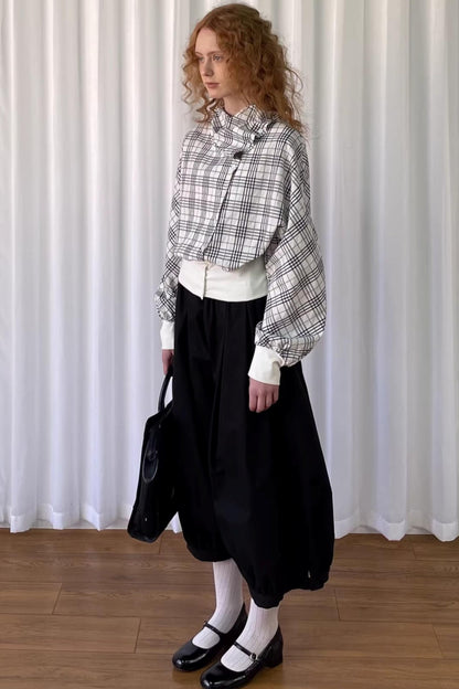 Checkered Pleated Collar Shirt