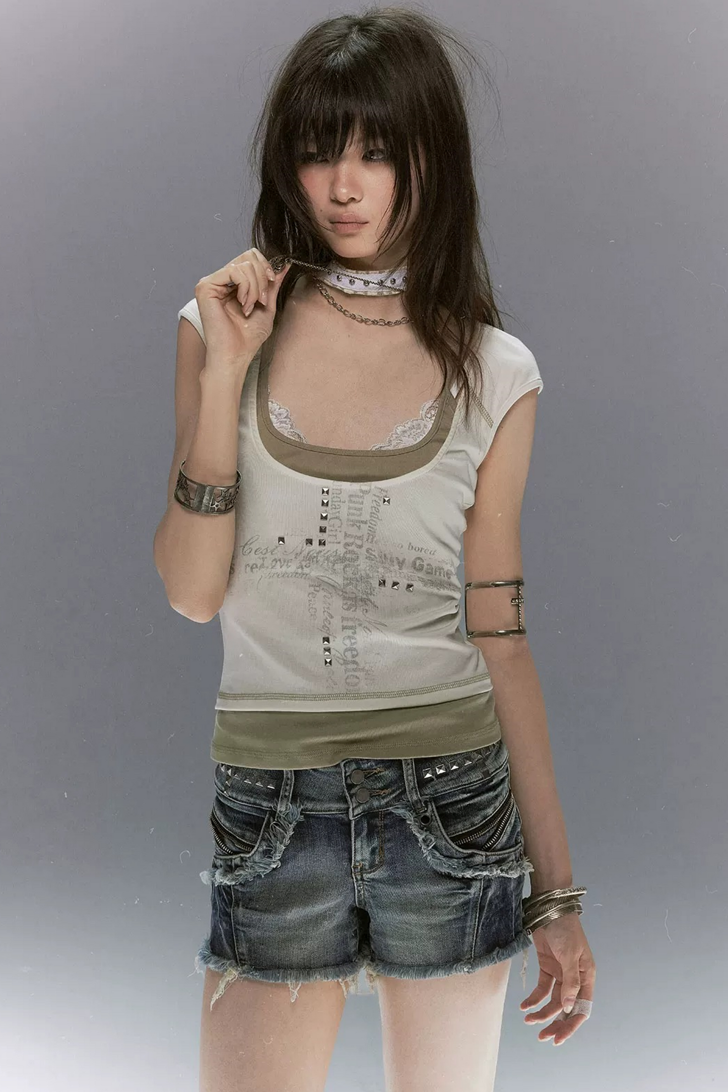 Silver Graffiti Cross T-Shirt
