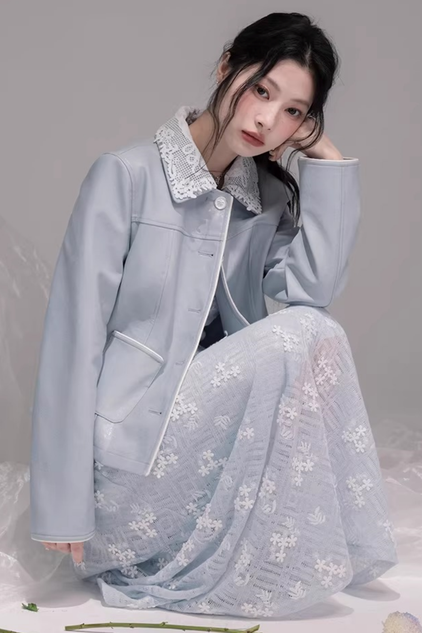 Embroidered Ice Lake Blue Dress
