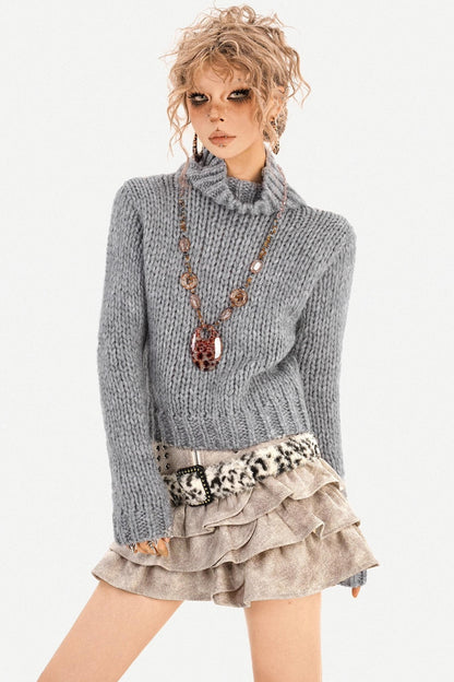 Romantic Chunky Knit Turtleneck Sweater