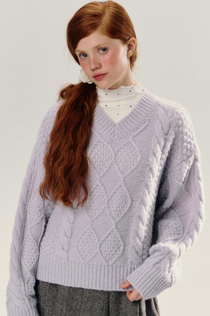 Purple V-Neck Pullover Knit Sweater