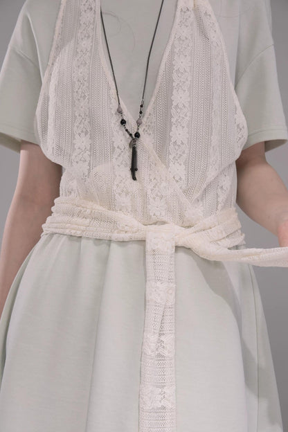 Layered Honeydew Halter Dress