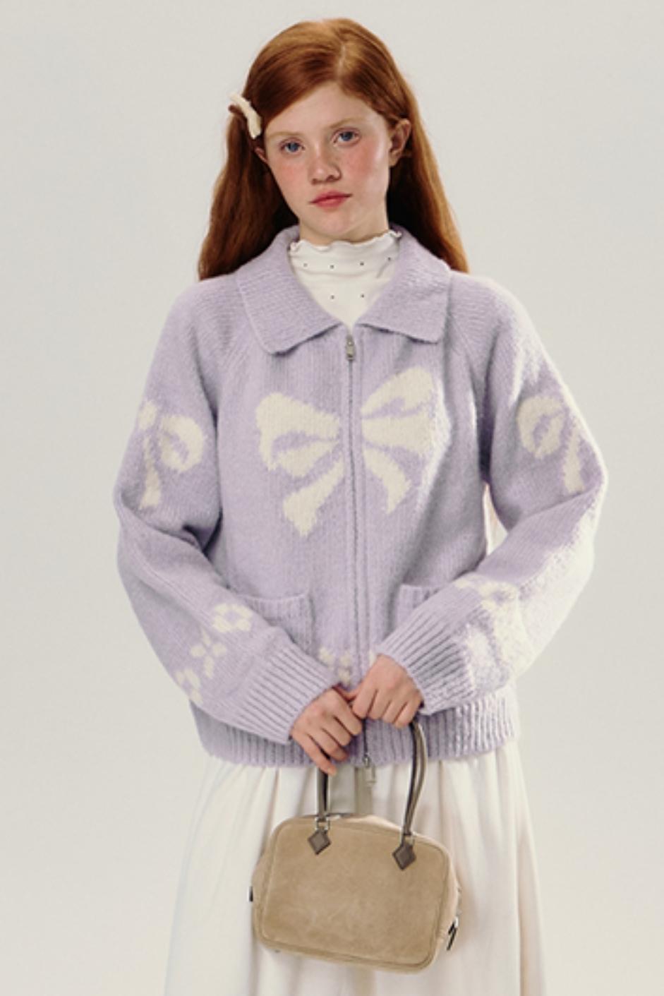 Bow Design Knitted Cardigan Jacket