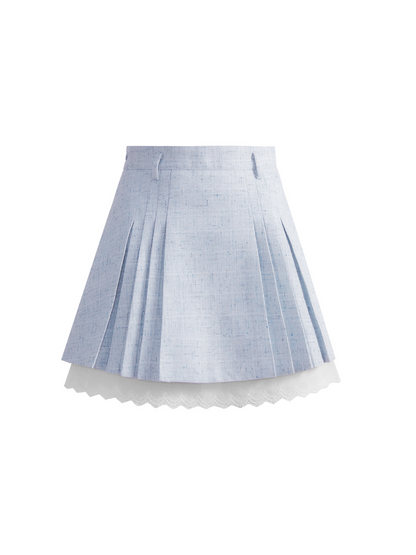 White Rose Square Neck Jacket Ruffled Pleated Skirt