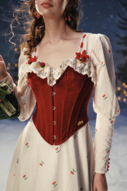 Red Velvet Lace Corset Dress Set-Up