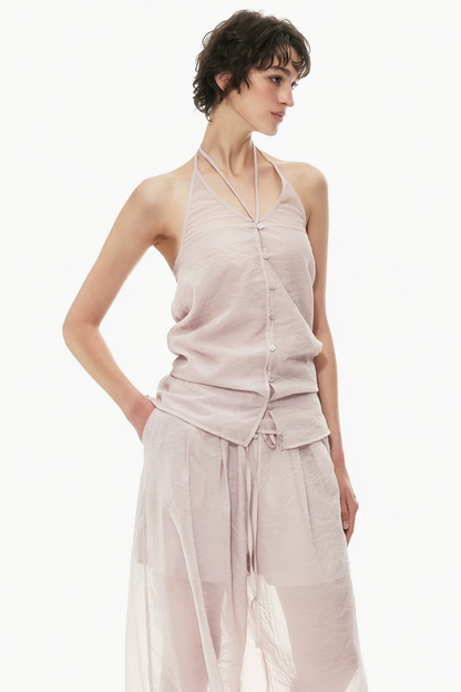 Pink Halter Neck Vest Set-Up