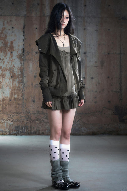 Deconstructed Lapel Sweatshirt Jacket