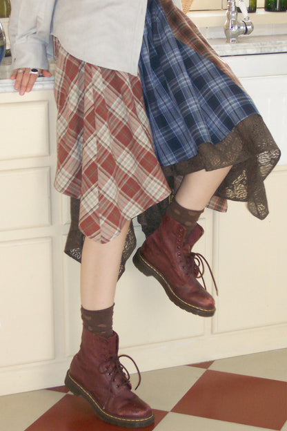 Elastic Plaid Patchwork Skirt