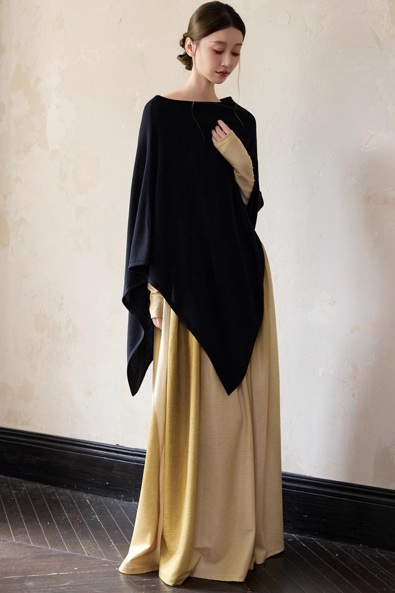Autumn Black Wool Cloak Cape