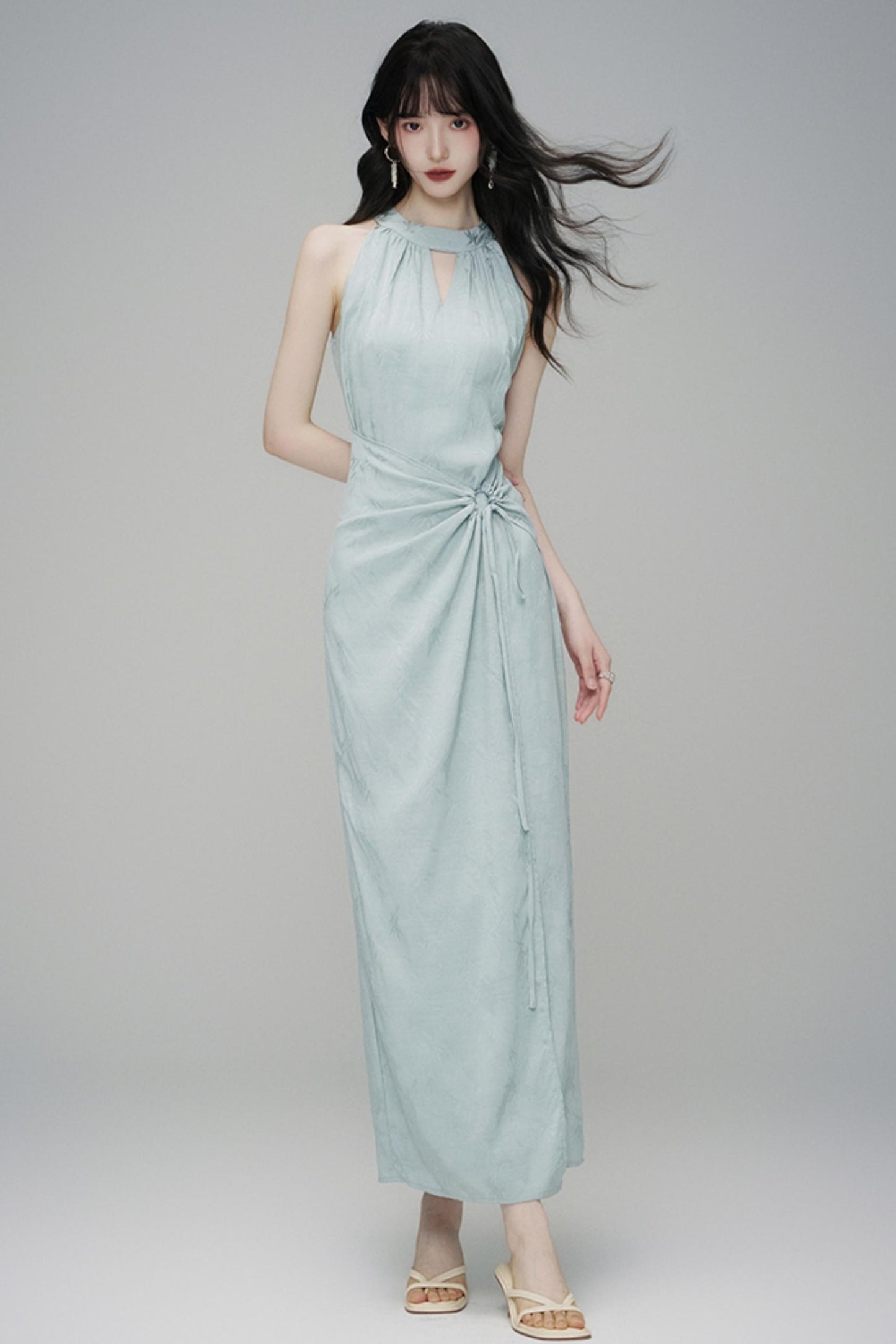Elegant Sleeveless Jacquard Maxi Dress