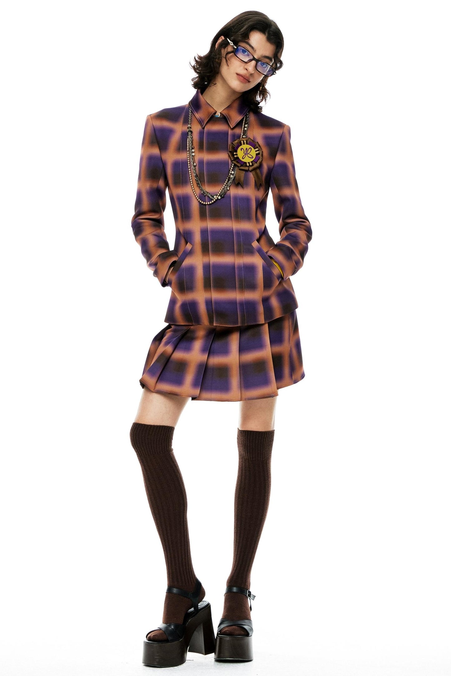 Orange and Purple Checked Skirt Set-Up