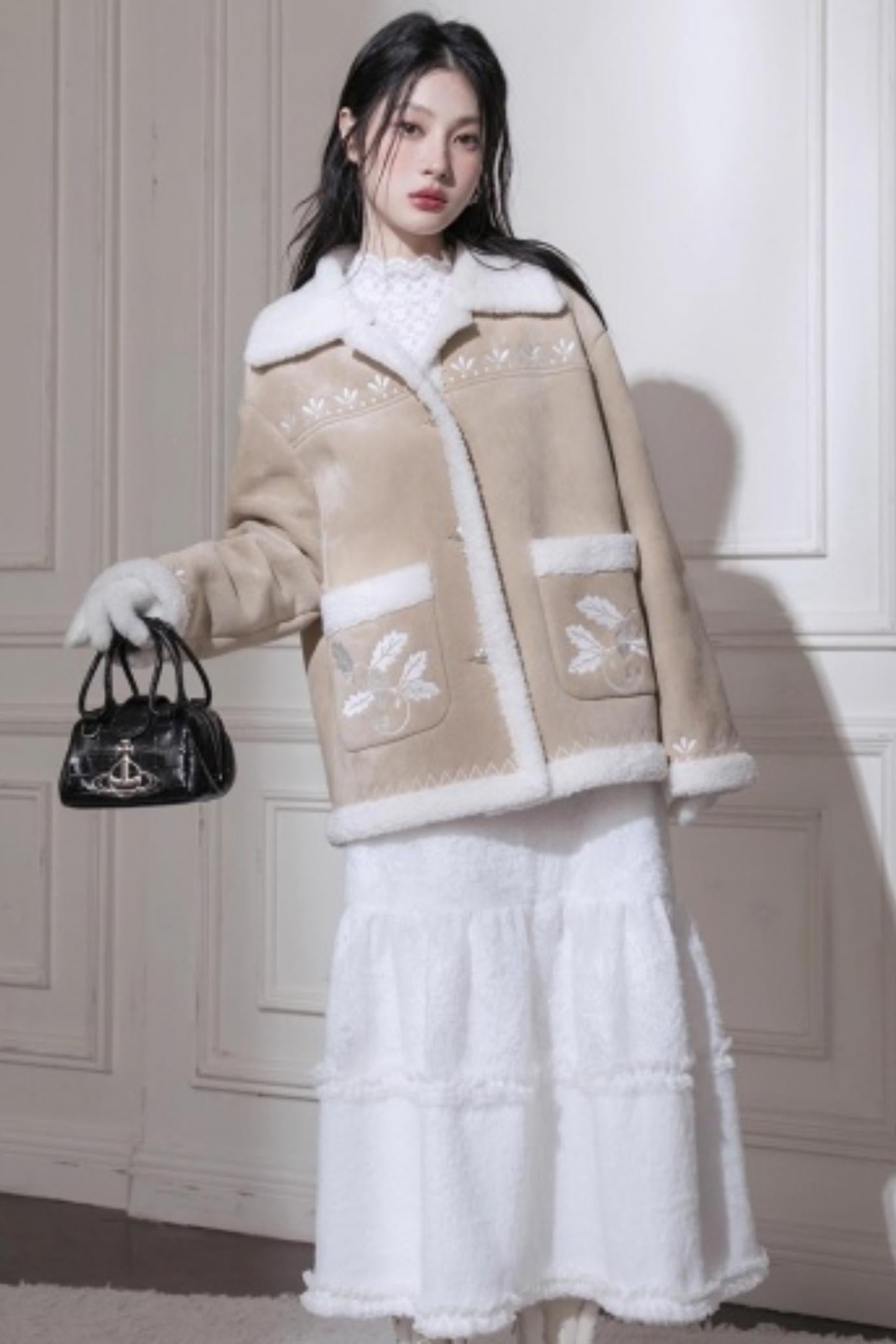 Suede Khaki Embroidery Jacket