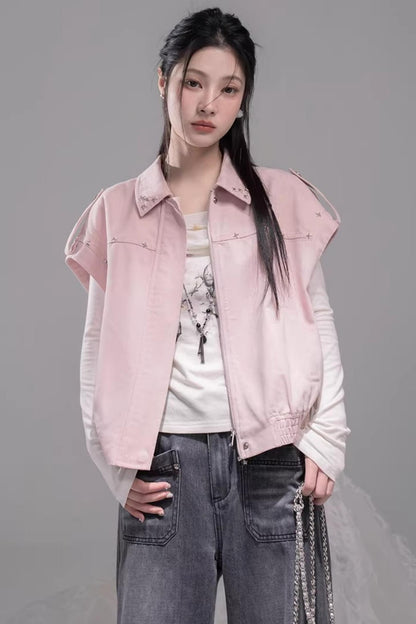 Fog Pink Denim Vest Jacket