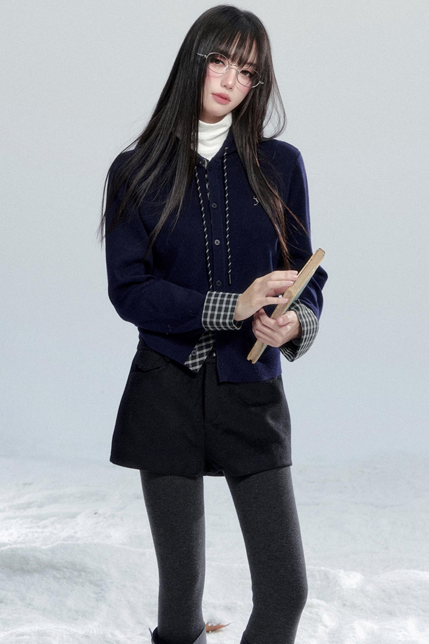 Plaid Patchwork Hooded Top