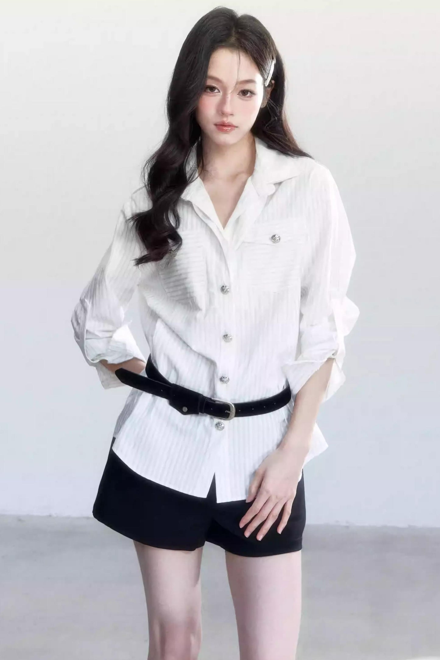 Striped Intellectual Elegance Shirt Two-Piece Set-Up