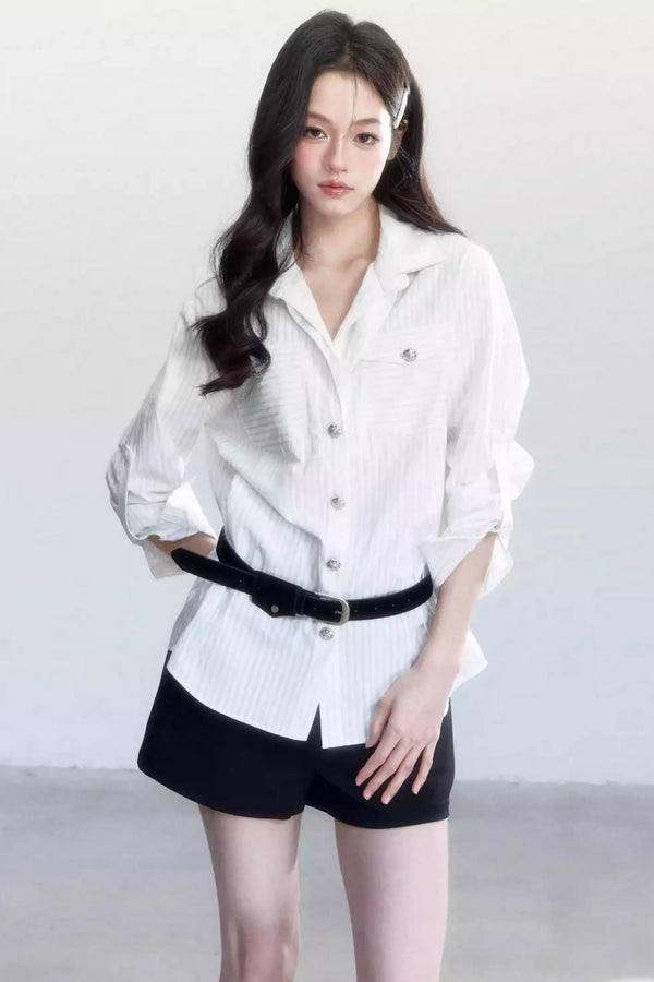 Striped Intellectual Elegance Shirt Two-Piece Set-Up