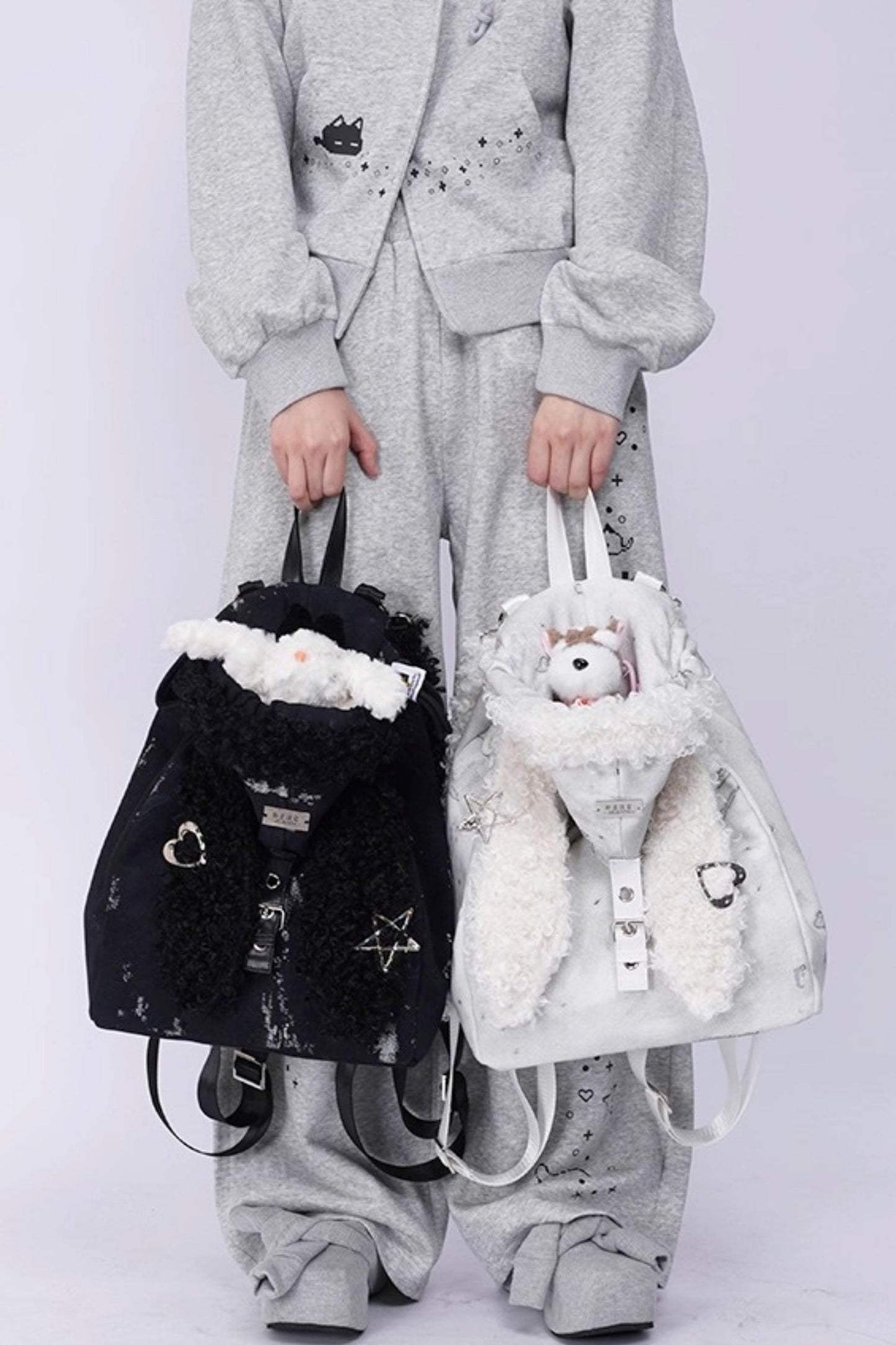 Cute Furry Rabbit Ears Backpack