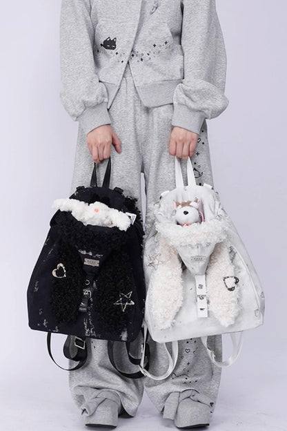 Cute Furry Rabbit Ears Backpack