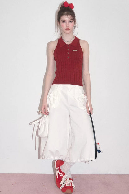 Red Berry Knit Polo Top