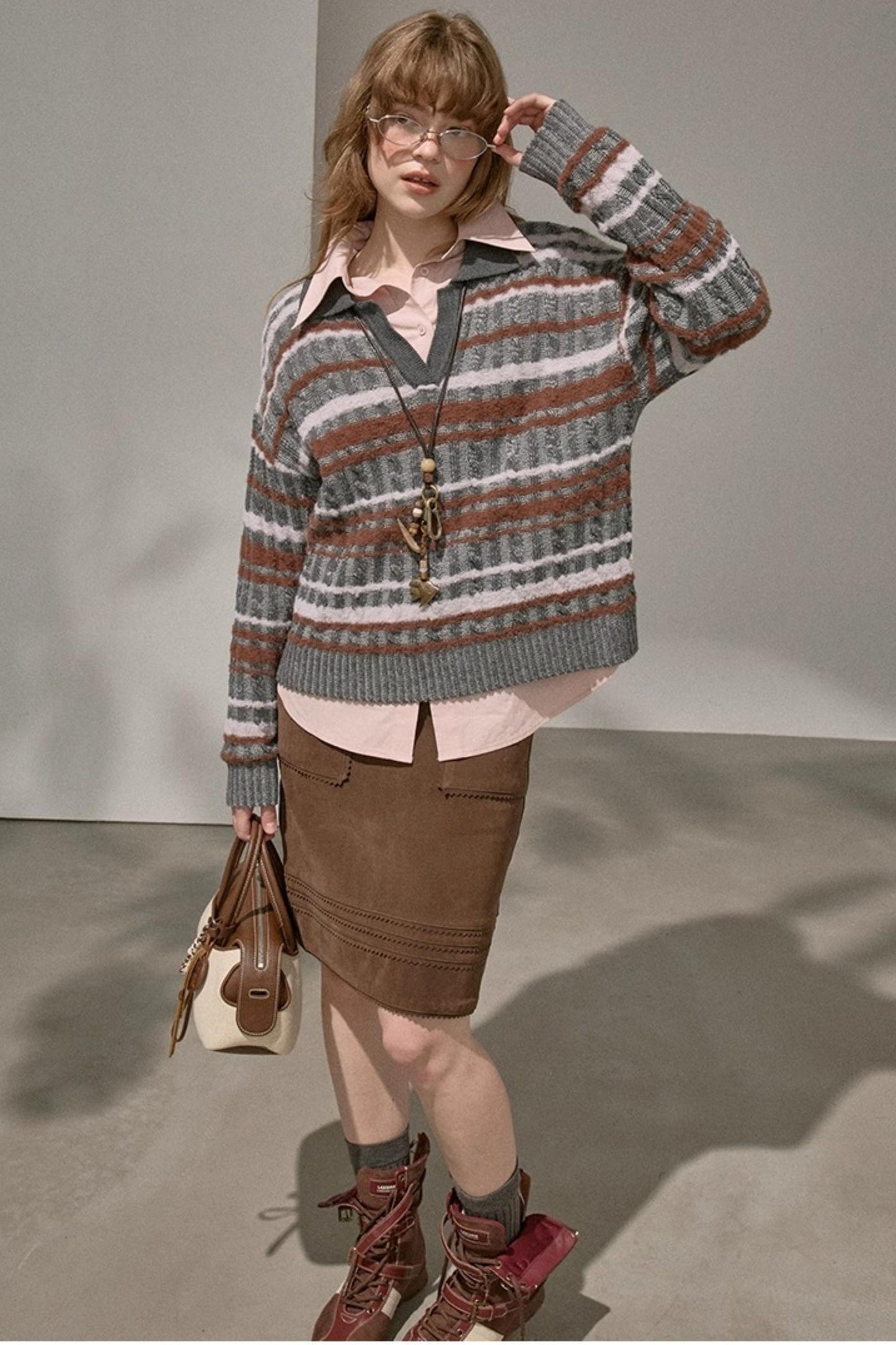 Cable Striped Pullover Sweater