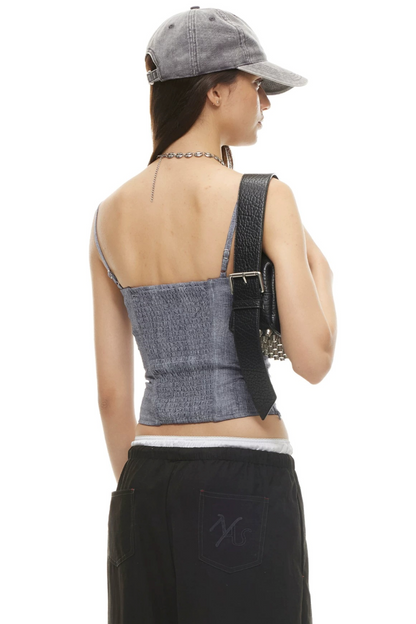 Denim Pleated Camisole Top