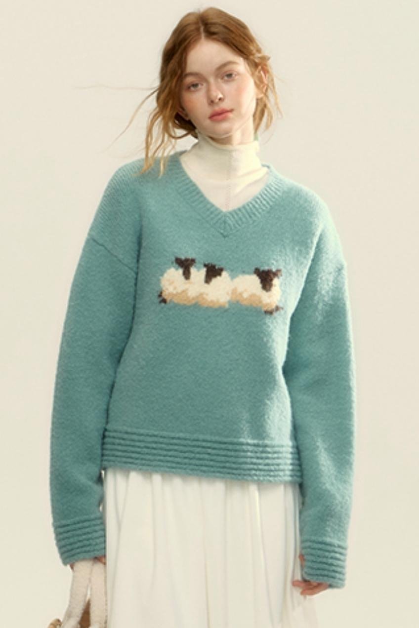 Textured Striped Mohair V-Neck Sweater