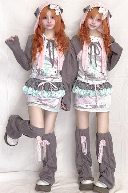 Polka Dot Lace Bow High Sock Cover