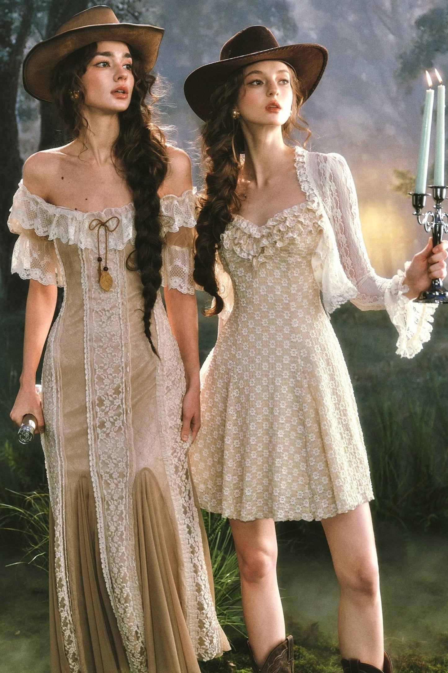 French Countryside Lace One-Shoulder Dress