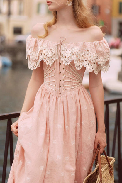 French Herringbone One-Shoulder Dress