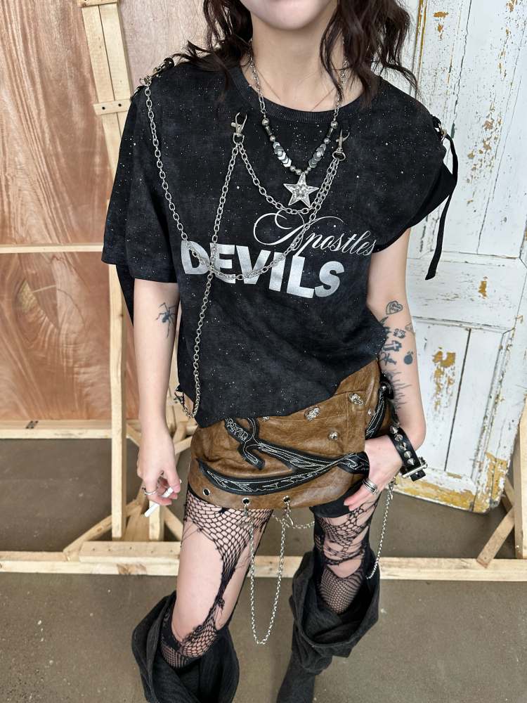 Punk Metal Chain Logo Print Tee