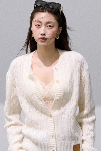 Gentle White Mohair Knit Cardigan