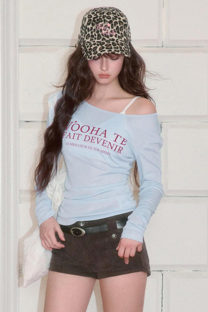 Letter Print Long Sleeve Slim Top