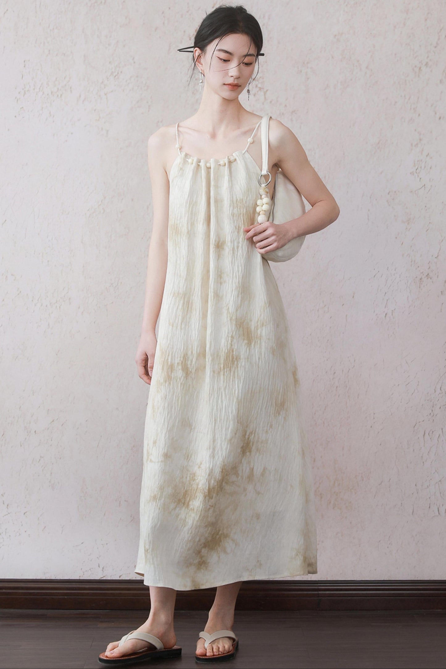 Beige Beaded Camisole Dress