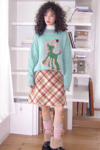 Preppy Woolen Plaid A-Line Skirt